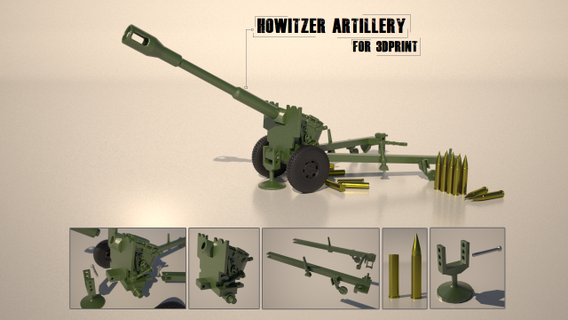Haubitze Artillerie 3dprint Fahrzeug Flugabwehr Krieg ww2 wwii Waffen 3dprintable drucken anti tank Panzer stl 3d print model - Mito3D