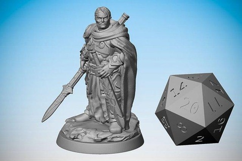 human dragon hunter ready print sculpture fantasy geek rpg lordoft-herings dungeons-and-dragons mid-dleearth pathfinder toys games-toys mini-atures figurines dwarf defender male hammer flag broadsword 3d print model - Mito3D