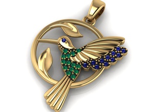 hummingbird pendant 3d print model in pendants 3dexport gold jewellery diamond fashion fashion-and-beauty printable 3dprint emeralds sapphire 3d print model - Mito3D
