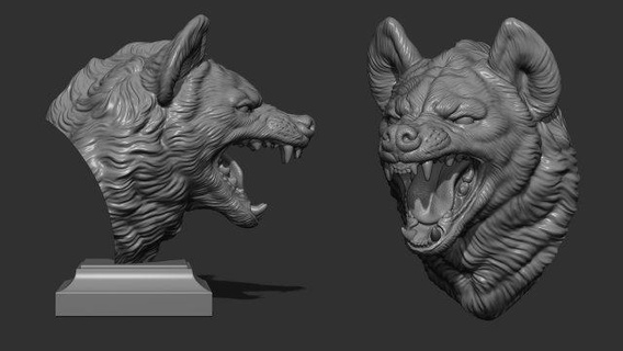 hyène sourire tête animaux Loup figure sculpture 3dprinting zbrush statue cnc rugir buste mammifère bijoux pendentifs 3d print model - Mito3D