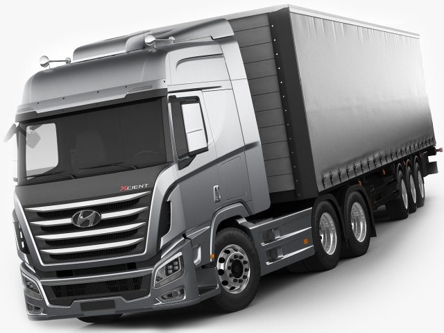 Hyundai xzient Anhänger schwer Pflicht halb LKW semi truck tir Koreanisch kommerziell Fahrzeug Transport Container detailliert realistisch 3D print model - Mito3D