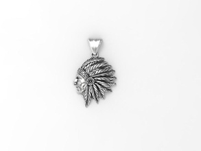 indian pendant 3d print model in pendants 3dexport jewelry silver art printable necklace american native iroquois tribe feather wild usa historic west western film man human 3d print model - Mito3D