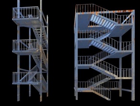 industrial Escadaria escada modular estrutura espiral aço arquitetônico fábrica refinaria escadas plataforma armazém hangar Baluzer catástrofe destruído ruína 3d print model - Mito3D