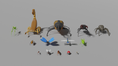haşarat paketlemek 3d model in 3dexport düşük poli hayvan böcek doğa yusufçuk karınca bal arısı kelebek uçmak çekirge herkül uğur böceği mantis sivrisinek hamamböceği akrep örümcek erkek geyik 3d print model - Mito3D