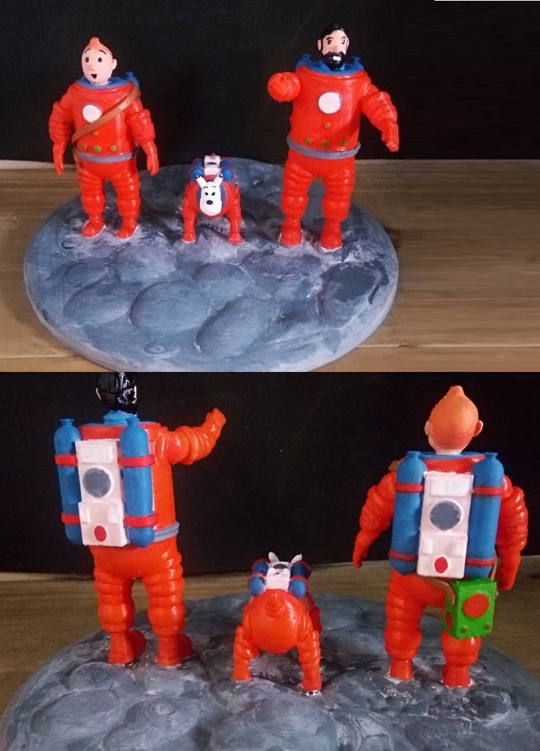 inspired scene book series tintin explorers on moon 3d print model in animals 3dexport exploradores de la luna en herge rocket astronaut milou captain haddock objetive objetivo objectif lune 3D print model - Mito3D