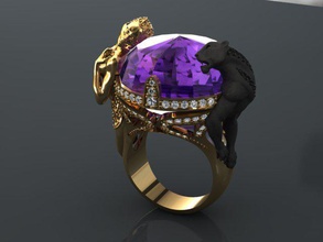 instinto magerit ring wild gold silver men woman lady animal tiger panthra niloofar-mirshahidi gem gemstone topaz amethyst diamond gift 3d print model - Mito3D