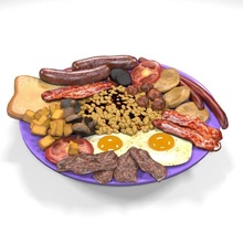 irisch Frühstück Lebensmittel Eier Würstchen Fleisch Bohnen Teller Mahlzeit Karikatur Rindfleisch Schweinefleisch Pilze Brot Kartoffel Tomate 3d print model - Mito3D