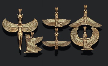 isis pendants pack ancient culture egypt egyptian god goddess gold jewel jewellery jewelry pendant pharaoh pyramid religion religiou set silver wing 3d print model - Mito3D