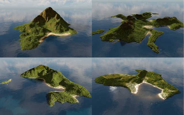 islas haz licuadora 3d mar isla bahía arena playa antecedentes ambiente exterior paisaje naturaleza planta maceta palmas rock escena terreno vegetación 3D print model - Mito3D