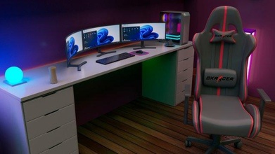 isometric gaming room 3d model in bedroom 3dexport pc setup computer screen tablet neon video game scene rgb light interior ps5 xbox fish poly house 3d print model - Mito3D