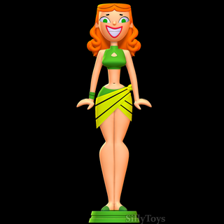 izzy - total drama woman female girl ginger green skirt curly cartoon smile katie 3d print model - Mito3D