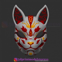 japonais renard masque démon kitsune costume cosplay casque stl fichier 3d impression modèle in jouets 3dexport fox mask japon halloween helmet horreur sang crâne japanese 3d print model - Mito3D