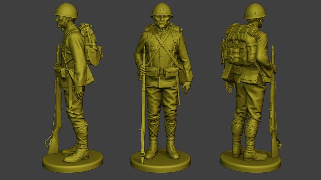 japanisch soldat ww2 attention4 j1 3d drucken modell figuren 3dexport zahl skulptur diorama krieg miniatur militär armee weltkrieg pazifik achse arisaka gewehr 3D print model - Mito3D