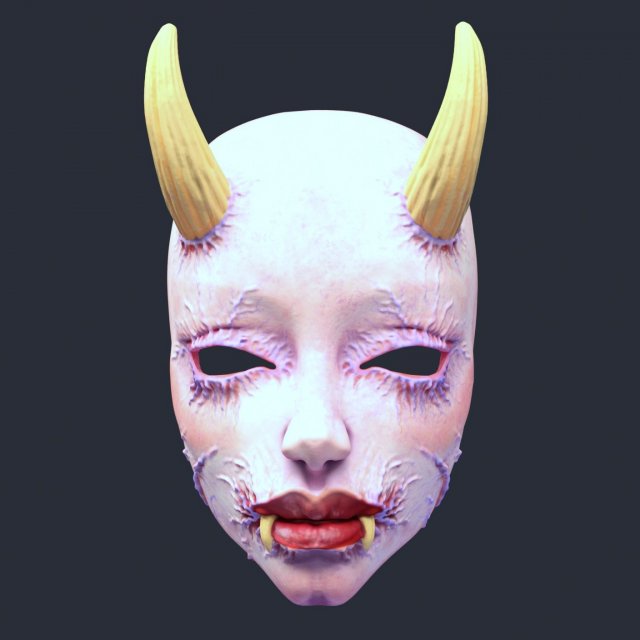 japanese style horror female demon mask clothing face woman 3D print model - Mito3D