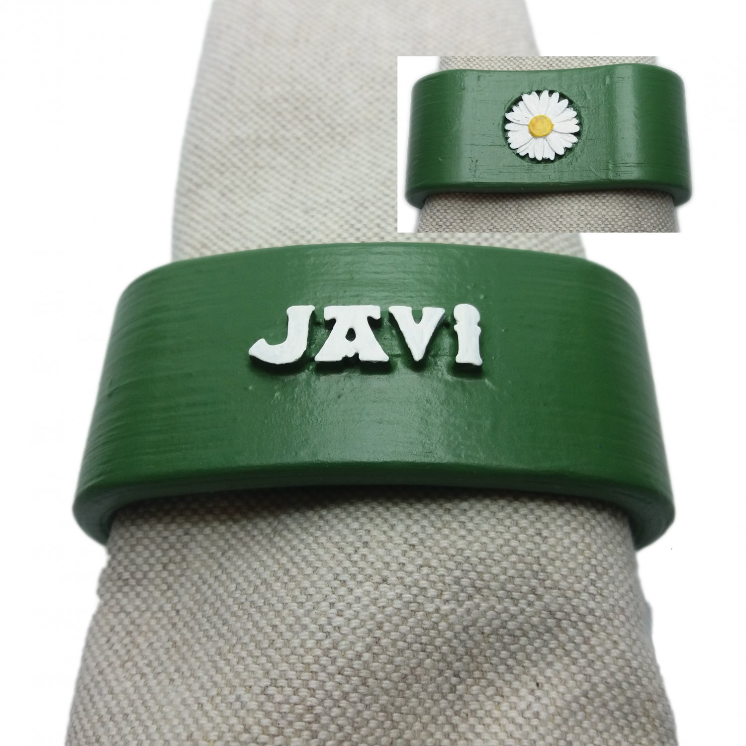 javi 3d napkin ring daisy personalized names customizable 3D print model - Mito3D