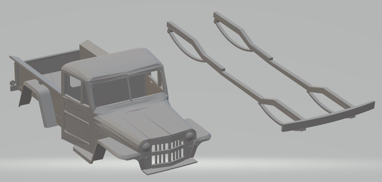 jeep willys wählen up 1946 druckbar körper wagen 3d drucken modell automobil 3dexport schale rc radio steuerung chassis slot scalextric 3D print model - Mito3D