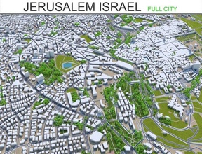 kudüs kent i̇srail 60km 3d model in şehir manzaraları 3dexport bina harita alan kentsel sokak topografya yol blok gökdelen ev komşuluk ufuk çizgisi merkezi tramvay dış 3d print model - Mito3D