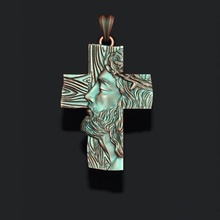 jesus cross pendant 3d print model in pendants 3dexport jewelry necklace christ religiou object jesu head face jewish christianity god cathedral holy bible nazareth silver catholicism hebrew 3d print model - Mito3D
