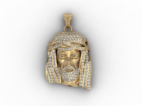 jesus head pendant gems 3d print model in pendants 3dexport 14k 18k 585 accessories christ face gold jesu jewellery jewelry necklace printable religiou-object sculpture silver zbrush 3d print model - Mito3D