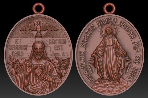 jesus immaculate mary pendant pendants 3d print model - Mito3D