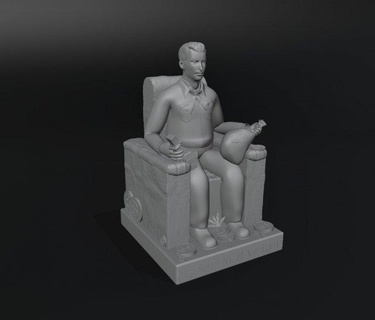 Jesus malverde estátua homem cadeira ouro moeda trono dinheiro money bag erva daninha esculpir escultura estatueta miniatura personagem 3d print model - Mito3D