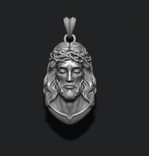 jesus pendant v2 3d print model in pendants 3dexport jewelry printable necklace christ religiou object jesu head face jewish cross christianity god cathedral holy bible nazareth character thorns silver 3d print model - Mito3D