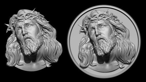 jesus relief 09 coins badges god graveyard religion religious jewelry christian catholic classical death cnc print art sculptures mothermaria bust statue miniatures figurines medalion 3d print model - Mito3D
