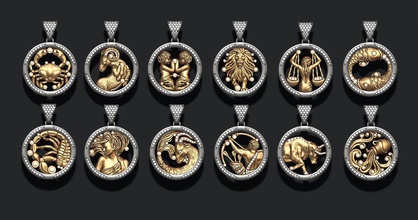jewellery horoscope signes pack gems 14k gold jewel jewelry necklace pendant printable silver astrological sign virgo bull taurus sagittarius art cow 3d print model - Mito3D