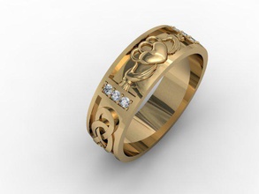 jóias anel kladah o cad cladah diamante engajamento ouro jóia keltic ornamento photoreal platin printable anéis de prata pedra casamento 3d print model - Mito3D