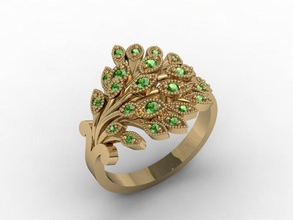 gioielli anello di pavone cad dettagliate diamante fidanzamento piuma sesso femminile oro gioiello fotorealistico platin stampabile anelli argento la pietra vray matrimonio bianco 3d print model - Mito3D