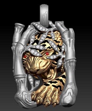 jewellery tiger pendant 3d print model in pendants 3dexport jewell rhino stl zbrush sculpture white silver 14k 585 2016 diamond gem cad printable jewels v-ray man woman 3d print model - Mito3D