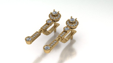 gioielli orecchini in oro pietre gli brillante i diamanti obj stl 3dm gemma gioiello 3d print model - Mito3D