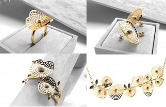 joyería joya conjunto 004 anillo anillos pulsera collar arete 3dprint imprimible stl colgantes perla Moda fashion ring oro Brazalete dorado 3d print model - Mito3D