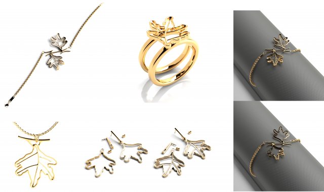 jewelry set 006 printable ring bracelet earring necklace jewellery jewelryset gold goldenring goldenbracelet goldenpendant 3dm stl rings-set 3D print model - Mito3D