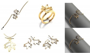 jewelry set 006 printable ring bracelet earring necklace jewellery jewelryset gold goldenring goldenbracelet goldenpendant 3dm stl rings-set 3d print model - Mito3D