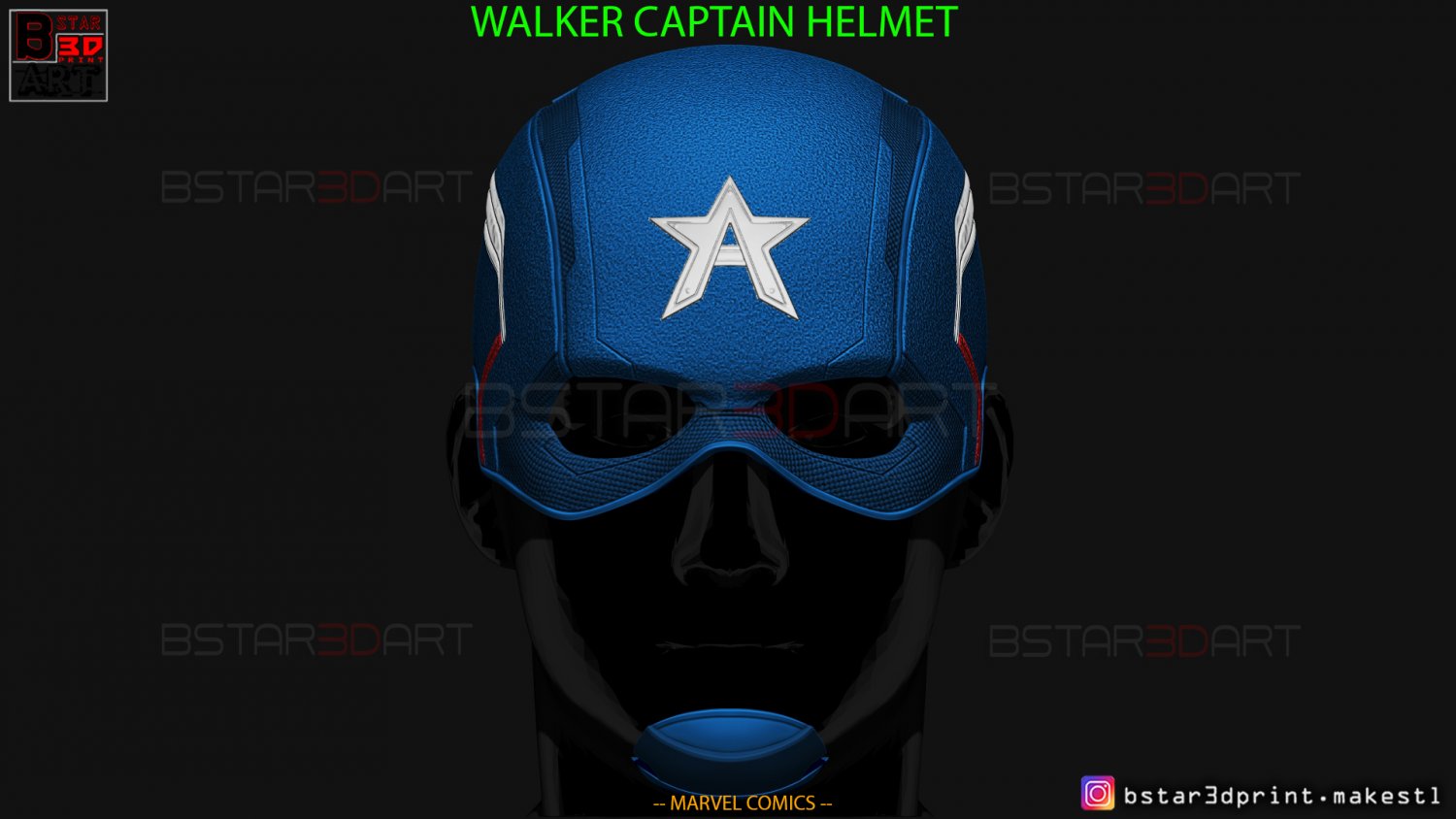 John marcheur capitaine Amérique casque haute qualité modèle merveille bandes dessinées merica Jonathan masque casquette us agent bouclier homme fer 3D print model - Mito3D