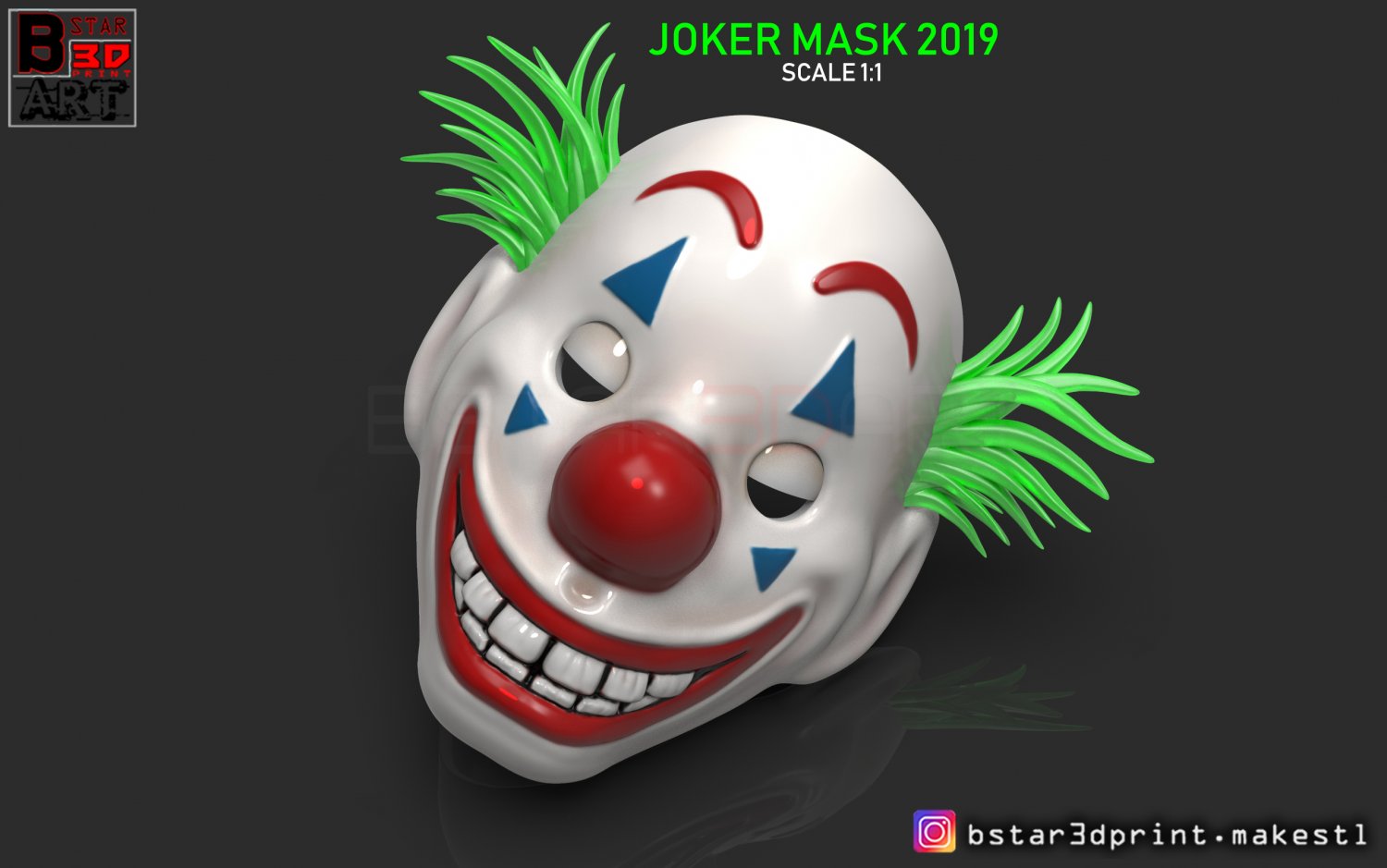 joker mask 2019 hair - clown halloween movie helmet joker-clown joker-mask joker-helmet joker-movie joker-mask-2019 clown-mask-2019 batman batman-2019 joker-cosplay joker-mask-cosplay clown-mask-cosplay 3D print model - Mito3D