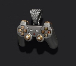 joystick controller pendant gems 3d print model in pendants 3dexport sony playstation ps5 gaming console remote dual sense dualsense xbox ice iced stone gemstone joypad necklace ring jewelry 3d print model - Mito3D