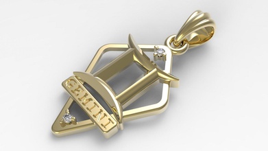 jpendant14 gemini Anhänger Diamanten Schmuck gold sterling Silber stl design 3d zodiac sign bedruckbar ist kostbar Horoskop gem - Anhänger-Halskette astrologische-Zeichen 3d print model - Mito3D