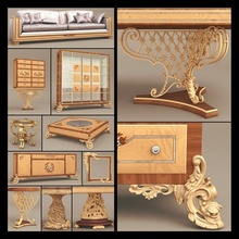 jumbo collection hermes 22 items 1d baroque barocco roccoco regency herm furniture set table carved ornated tracery ornate handpaint dresser 3d print model - Mito3D