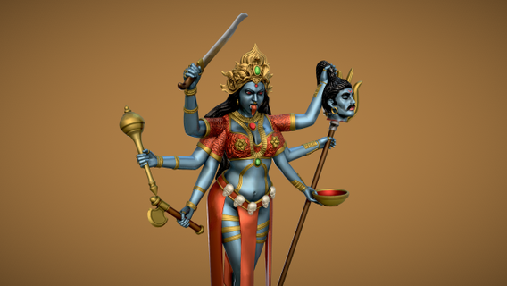 Kali deusa 3d impressão estatuetas indiano figura morte 3dprintable estátua hindu Durga 3d print model - Mito3D