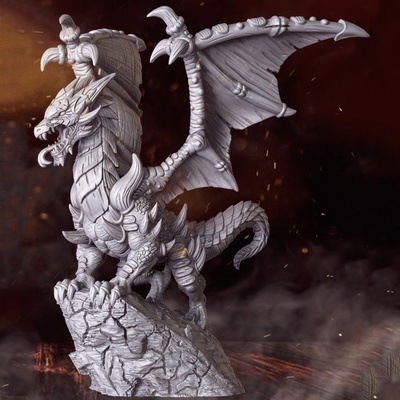 kalzreg - dragon lord miniatures ready to print 3d model in sculpture 3dexport beast claws wings fire horns dnd rnestudio armor eagle falcon hawk heavyarmor demon devil skull 3d print model - Mito3D