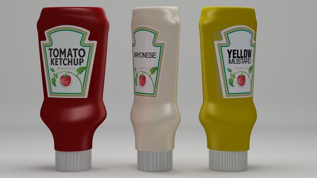 ketchup mayo mostarda bottiglia 3d modello in 3dexport mano cibo liquido salute contenitore igiene prodotto tubo maionese salsa sandwich heinz ristorante pacchetto bicchiere 3D print model - Mito3D