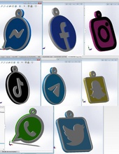 key chain social réseaux instagram Facebook Snapchat télégramme Twitter WhatsApp keychain necklace pack imprimable bicolore 3d print model - Mito3D