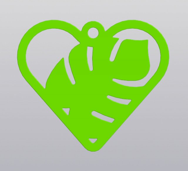 llavero verde corazón san valentin día regalo planta maceta amantes gratis colgante pendiente baratija encanto joyería joya monstera androide hoja 3D print model - Mito3D