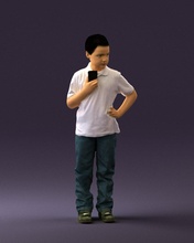 kid jeans white shirt 0537 3d print ready scan model polygon 3dprint human male realistic posed character people miniature child style fashion photochildren children 3d print model - Mito3D