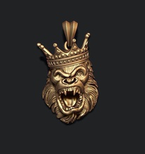 king gorilla crown pendant animal character chimpanzee gold gorila jewel jewellery nature necklace printable silver monkey angry roaring lite hollowed high corona 3d print model - Mito3D