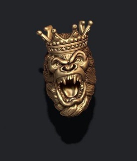 king gorilla crown ring 3d print model in rings 3dexport animal chimpanzee gold gorila jewel jewellery nature necklace pendant printable silver monkey angry roaring hollowed high corona jewelry pendants 3d print model - Mito3D