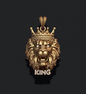 king lion crown chain gems pendant pendants zbrush necklace silver diamond gem gemstone briliant ice iced hip hop gold printable cad tiger gemz korona corona jewelry 3d print model - Mito3D
