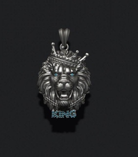 king lion crown chain gems pendant v2 pendants zbrush necklace silver diamond gem gemstone briliant ice iced hip hop gold printable cad tiger gemz korona corona jewelry 3d print model - Mito3D